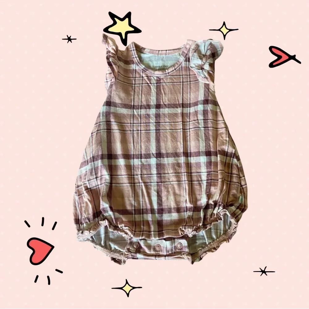 Posh Peanut Plaid Ruffle Sleeve Baby Romper 6-12 months
